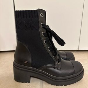 Michael Kors MK Brea Stretch-Knit and Leather Combat Boot